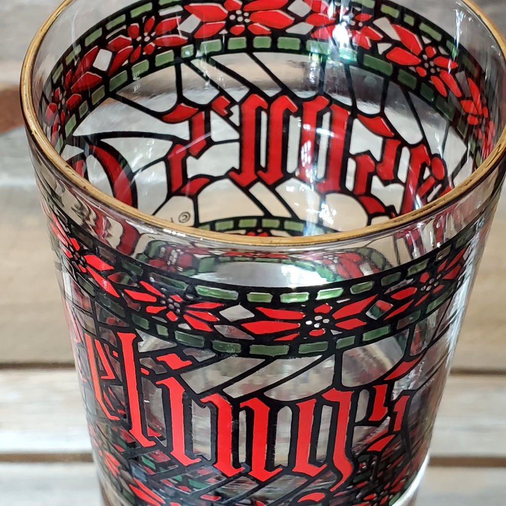 HOUZE GLASS COMPANY Stained Glass Seasons Greetings Old Fashioned Glass - Picture 5 of 5